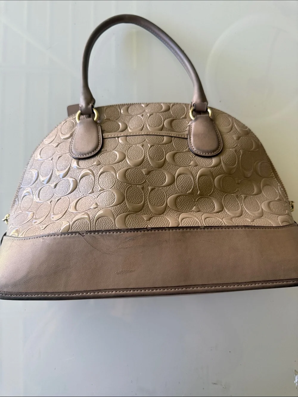 Coach Metallic Taupe Signature Dome Satchel